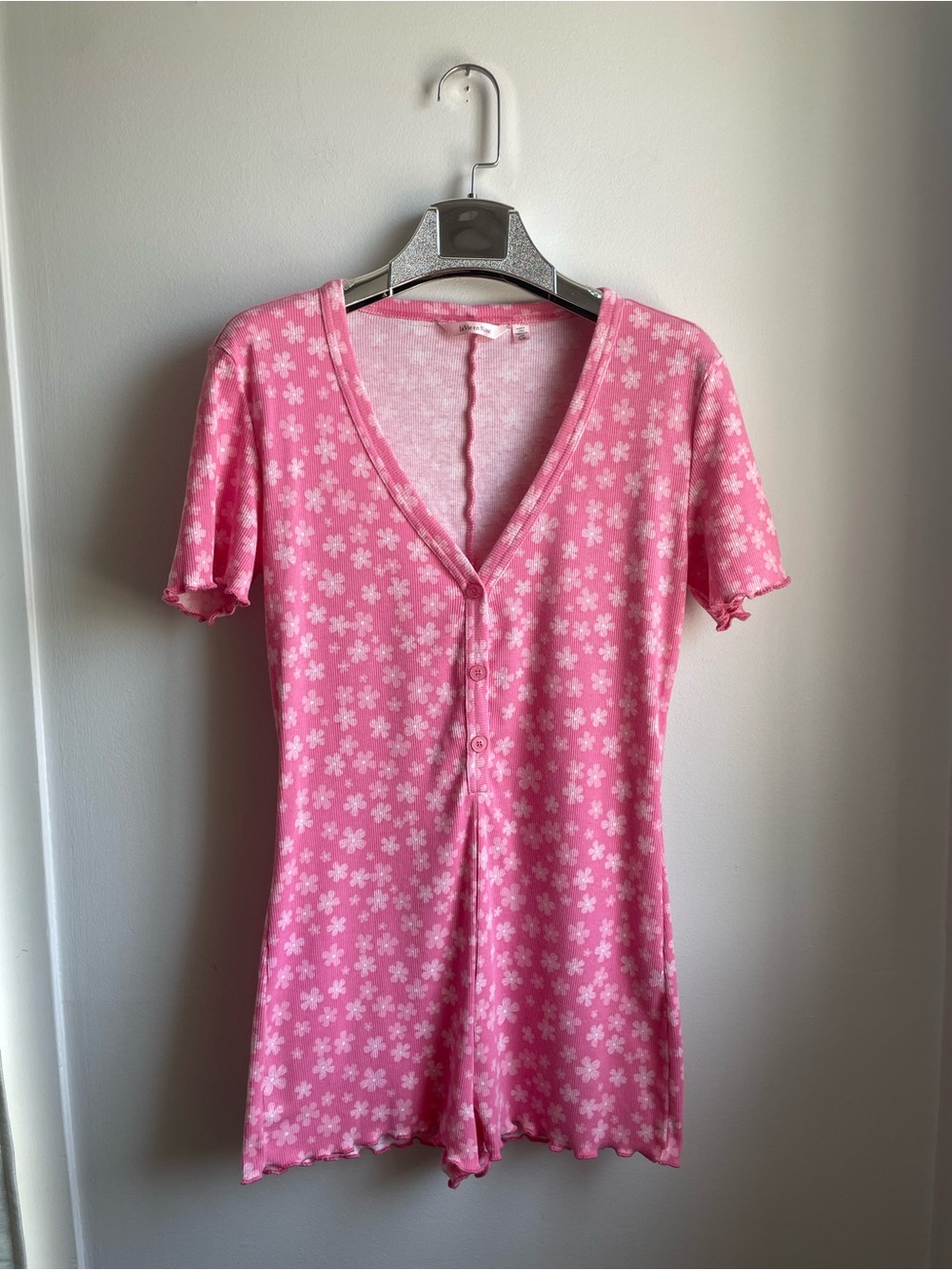 La Vie En Rose Pink Floral Button-Up Sleep Romper-size S-Coquette